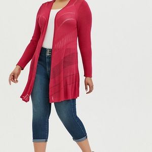 Torrid Fuchsia Pink Pointelle Open Cardigan NWT